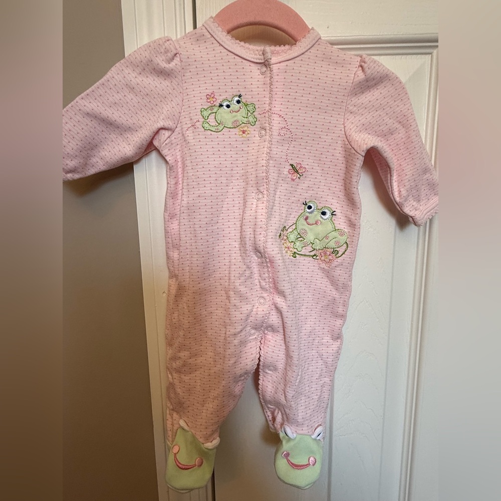 Little Me Pink Frog Embroidered Footie